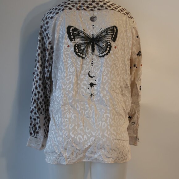 Womens VilaGallo White, Black, Leopard Button Down Blouse 42 /US 8 - Picture 5 of 6